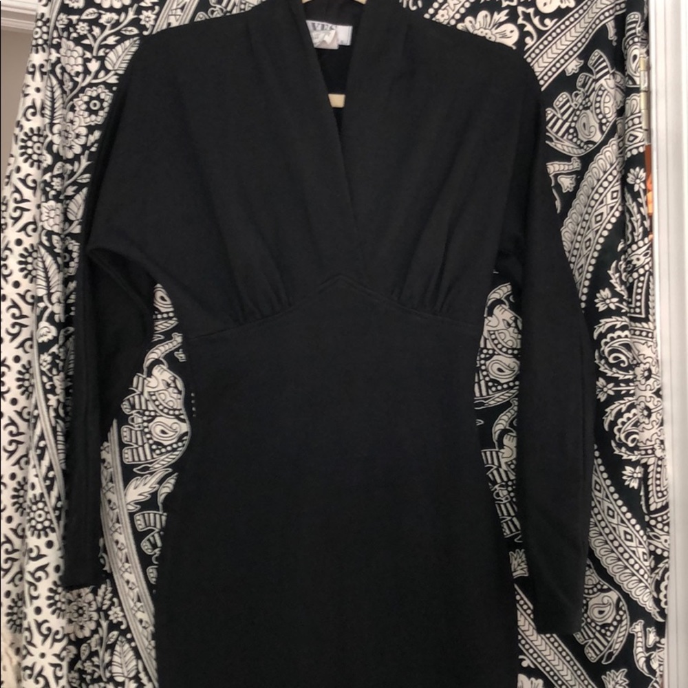 VERY CHIC EMPIRE BLACK DRESS W/SHAWL COLLAR